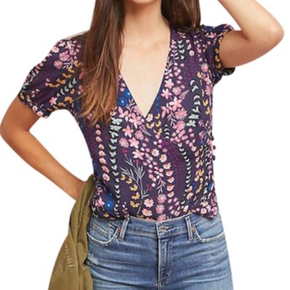 Anthropologie Meadow Rue Eldoret Floral Wrap Top